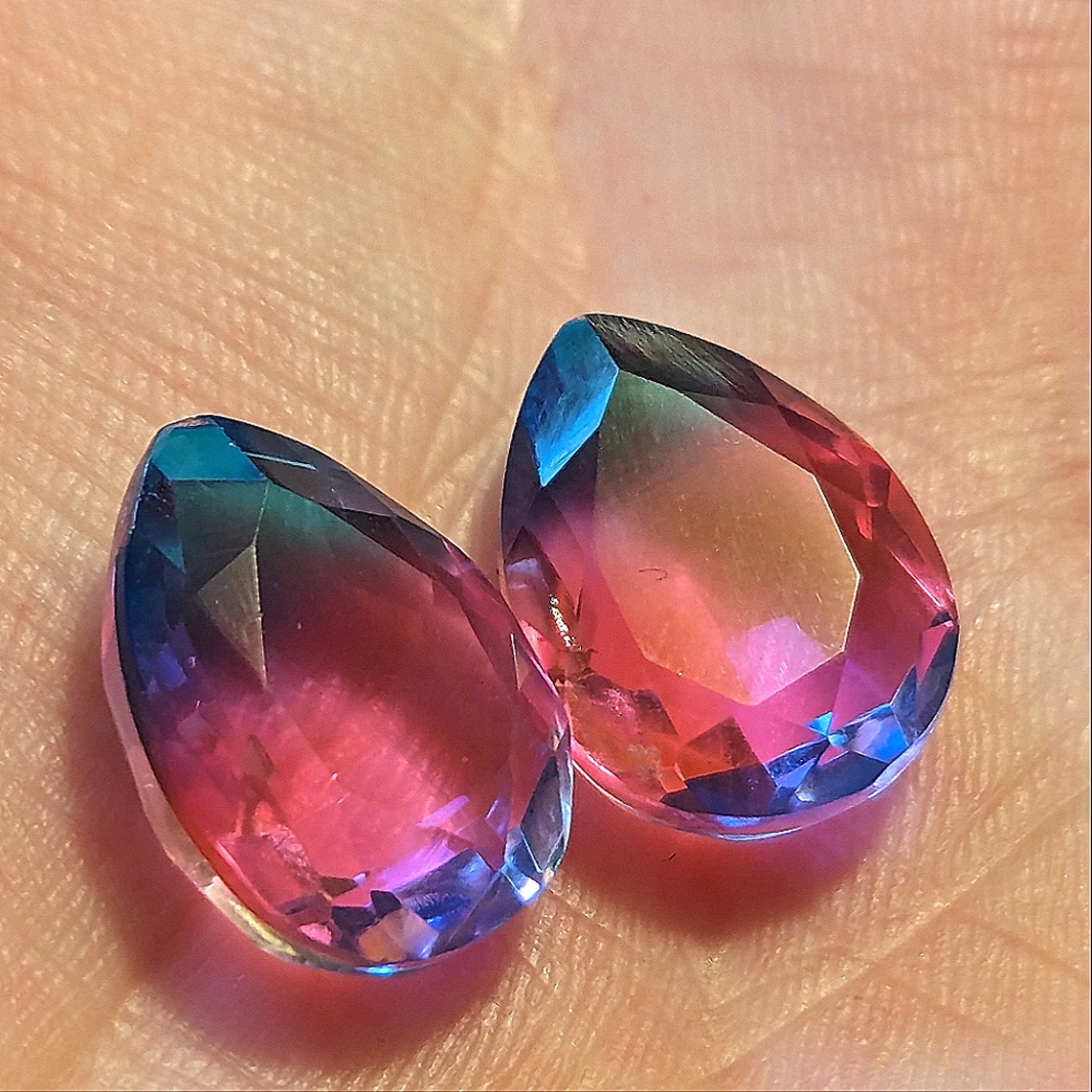 ⭐ 16.80ctw Set (2pcs) Pink / Blue Tourmaline Gemstone Doublet Pear Cut LOT F 🍉